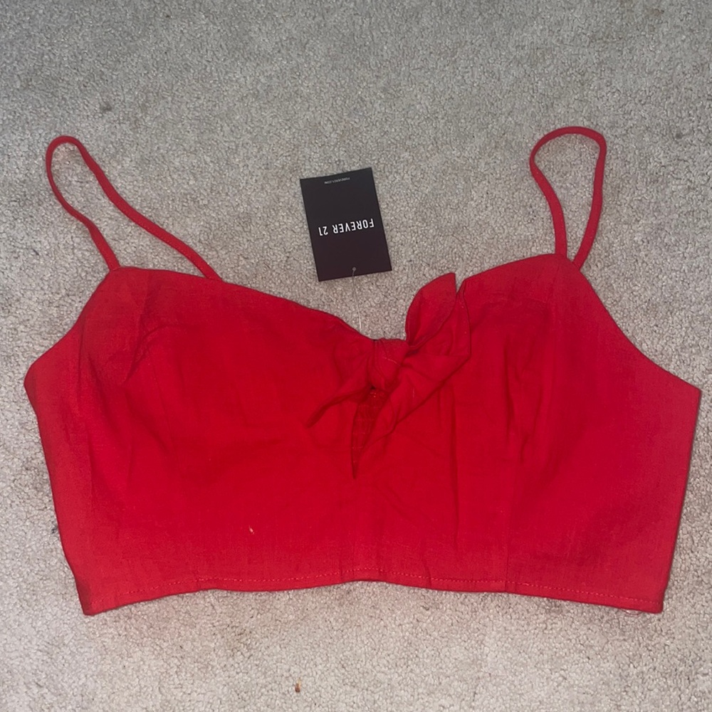 red crop tank tie front